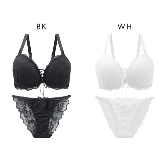 エレガント 脇肉を谷間に変える脇高ブラ レースアップデザイン ブラセット GHI65-95 大きいサイズ ブラジャー ショーツ Elegante