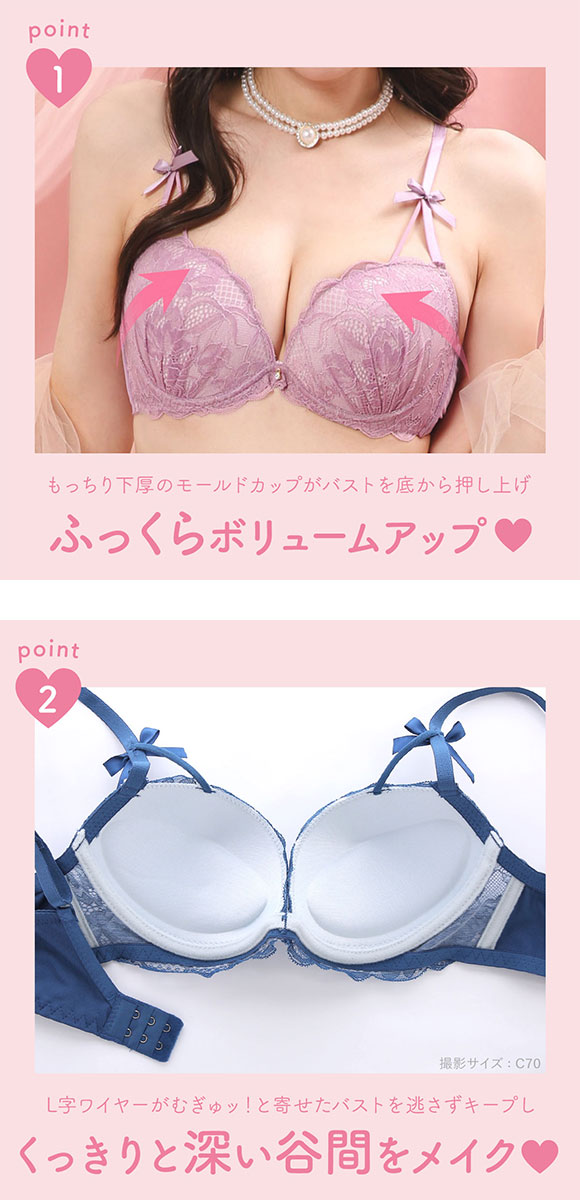 エレガント 脇肉を谷間に変える脇高ブラ セレスティリボン ブラセット ABCDEF 脇寄せ 谷間 大きいサイズ グラマー 盛り ブラジャー ショーツ Elegante