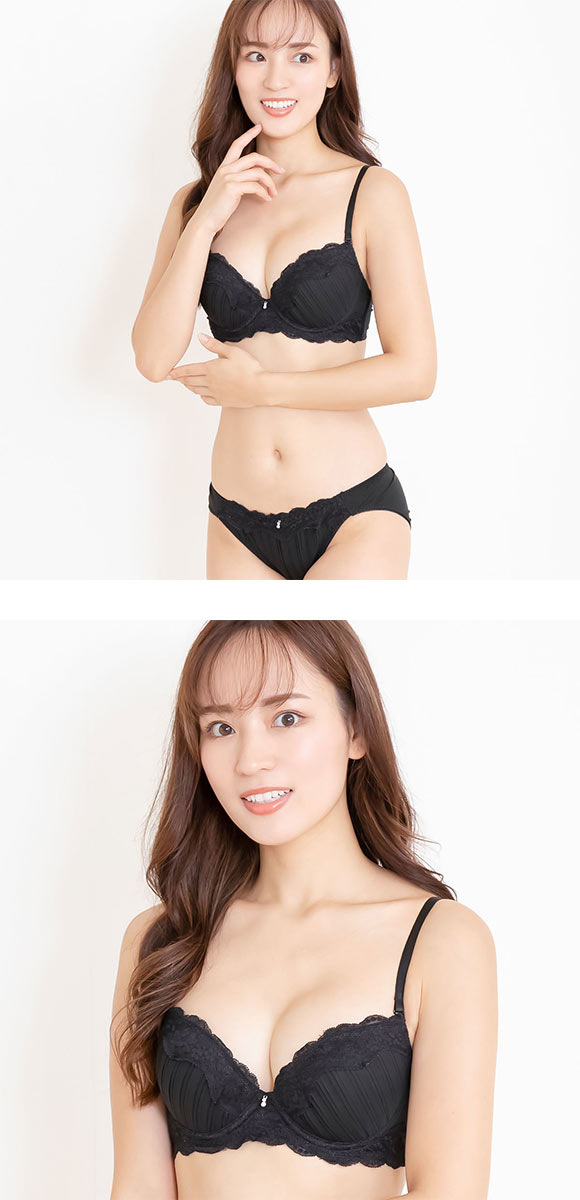 エレガント らくちんソフトワイヤー プリーツ×レース ブラセット GHI65-95 グラマー アンダー大きいサイズ ブラジャー ショーツ