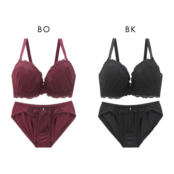 エレガント らくちんソフトワイヤー プリーツ×レース ブラセット GHI65-95 グラマー アンダー大きいサイズ ブラジャー ショーツ
