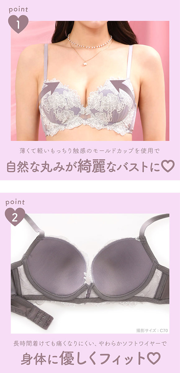 エレガント すっきりらくちんソフトワイヤー フェミニンオーロララメ ブラセット ABCDEF 大きいサイズ ブラ ショーツ セット 脇寄せ 谷間 モールドカップ 快適