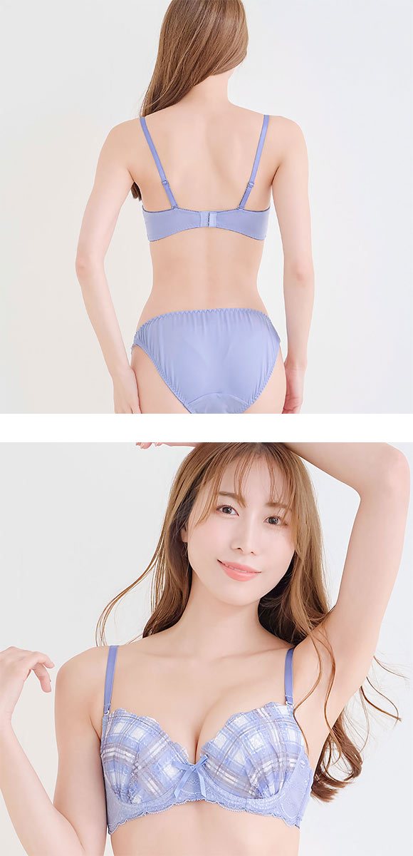エレガント チェックレース ソフトワイヤー ブラセット ABCDEF 大きいサイズ グラマー ブラジャー ショーツ セット 谷間 Elegante