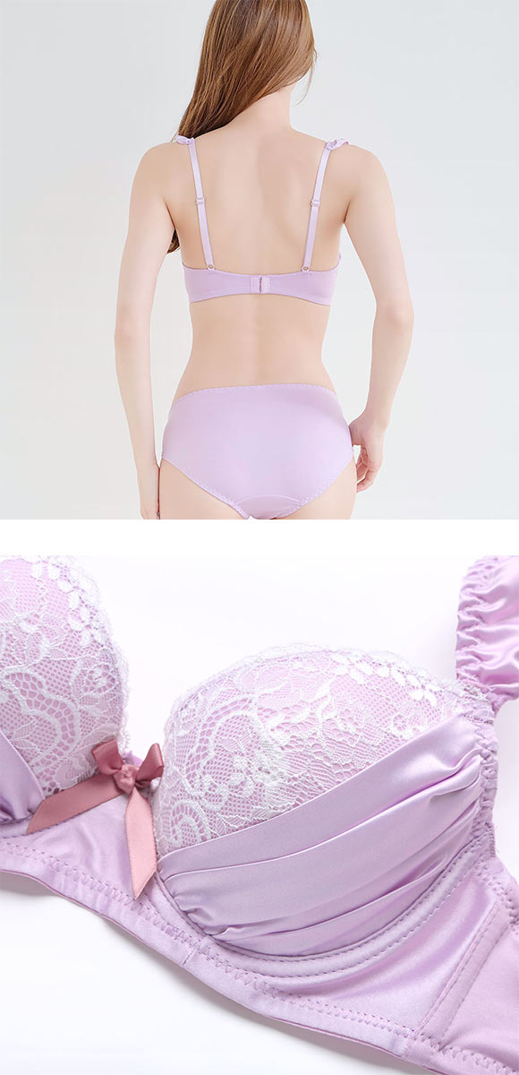 エレガント  すっきりらくちんソフトワイヤー フェミニンタック ブラセット ABCDEF 大きいサイズ ブラジャー ショーツ セット Elegante