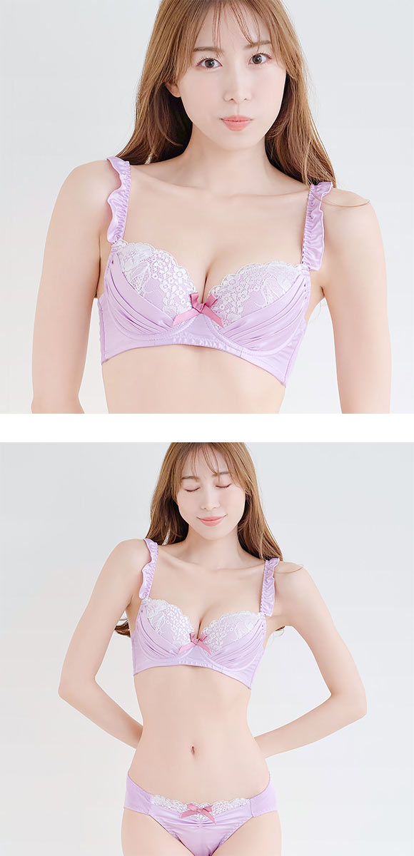 エレガント すっきりらくちんソフトワイヤー フェミニンタック ブラセット GHI65-95 グラマー ブラジャー ショーツ セット Elegant