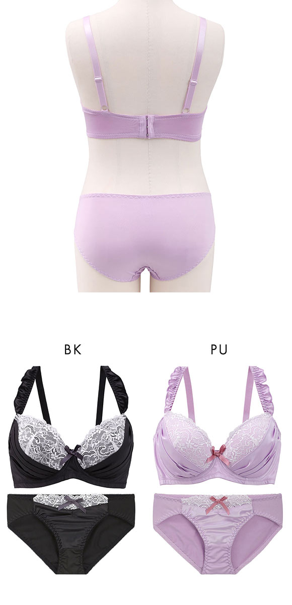 エレガント すっきりらくちんソフトワイヤー フェミニンタック ブラセット GHI65-95 グラマー ブラジャー ショーツ セット Elegant