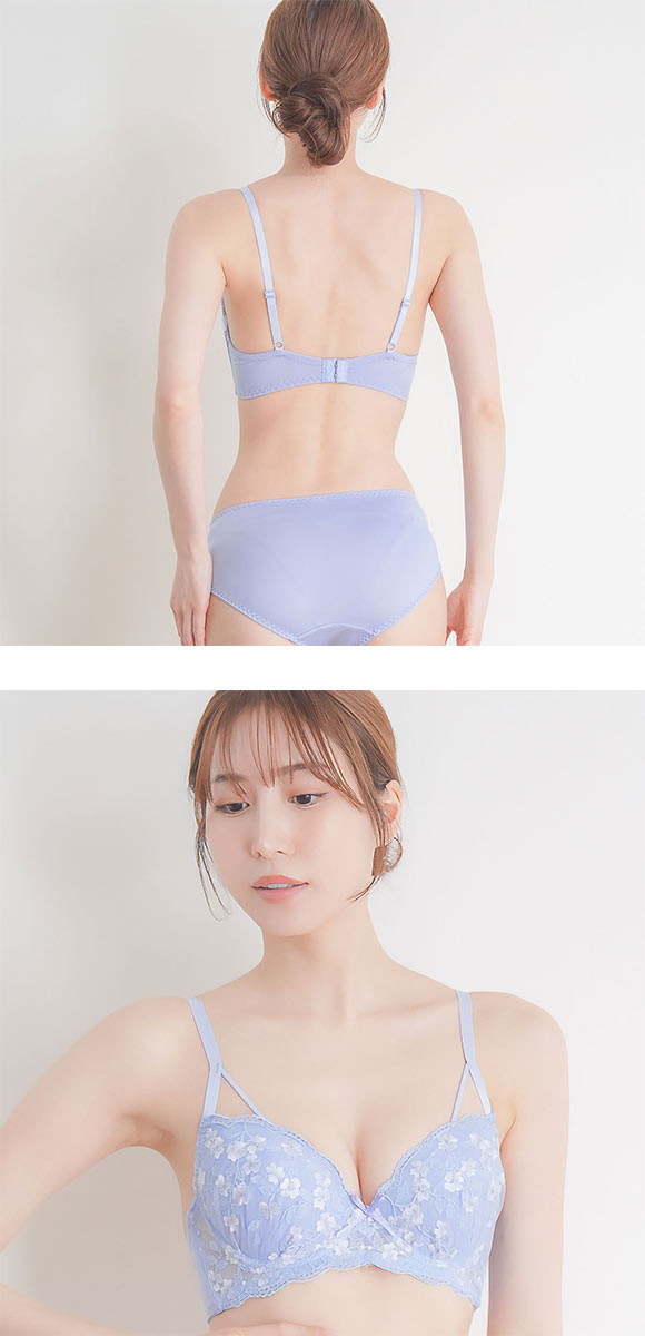 エレガント らくちんソフトワイヤー プチフラワー ブラセット ABCDEF 大きいサイズ グラマー ブラジャー ショーツ セット Elegante