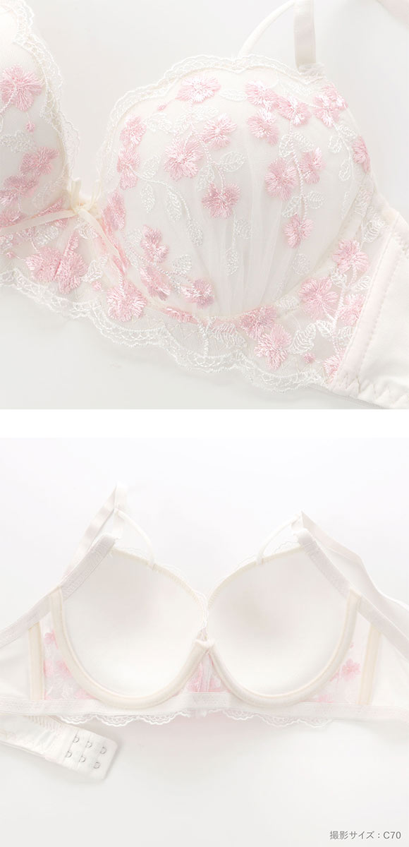 エレガント らくちんソフトワイヤー プチフラワー ブラセット ABCDEF 大きいサイズ グラマー ブラジャー ショーツ セット Elegante