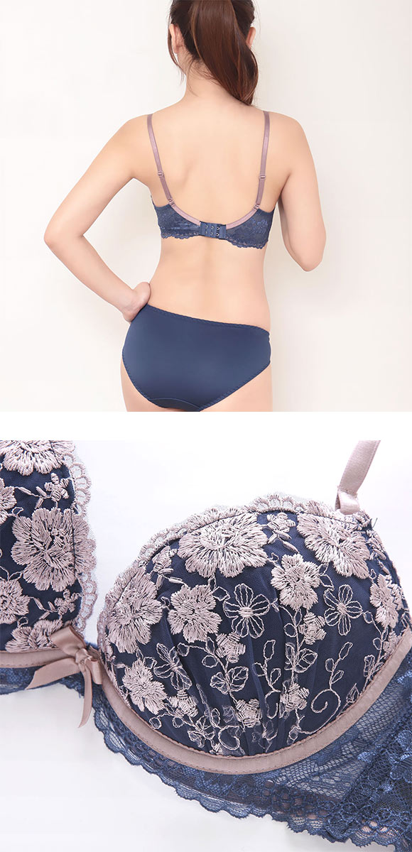 エレガント 脇肉を谷間に変える脇高ブラ アンティークリボン ソフトワイヤーブラセット ABCDEF 盛り胸 大きいサイズ Elegante