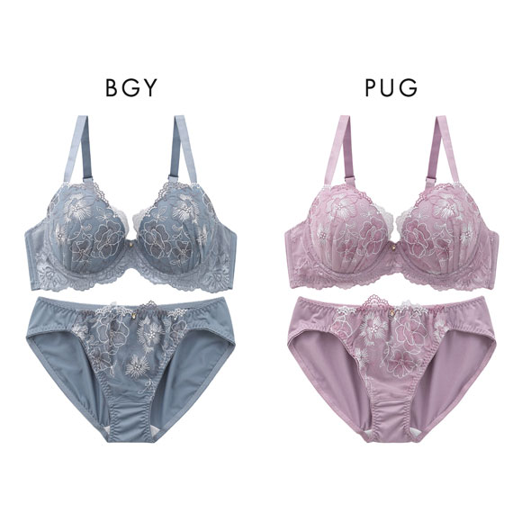 大感謝価格 エレガント 脇肉を谷間に変える脇高ブラ ラメフラワー刺繍 ソフトワイヤー ブラセット DEFGHI 85-95 グラマー Elegante