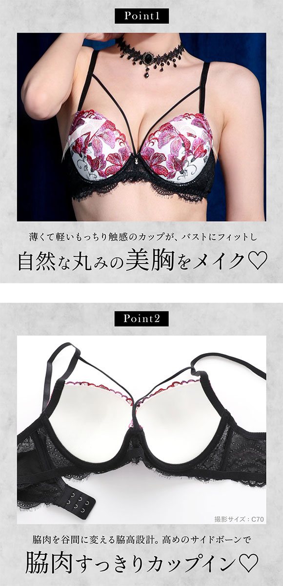 エレガント 脇肉を谷間に変える脇高ブラ ラグジュアリーリリー ブラセット GHI65-95 大きいサイズ グラマー 盛り ブラジャー ショーツ セット Elegante