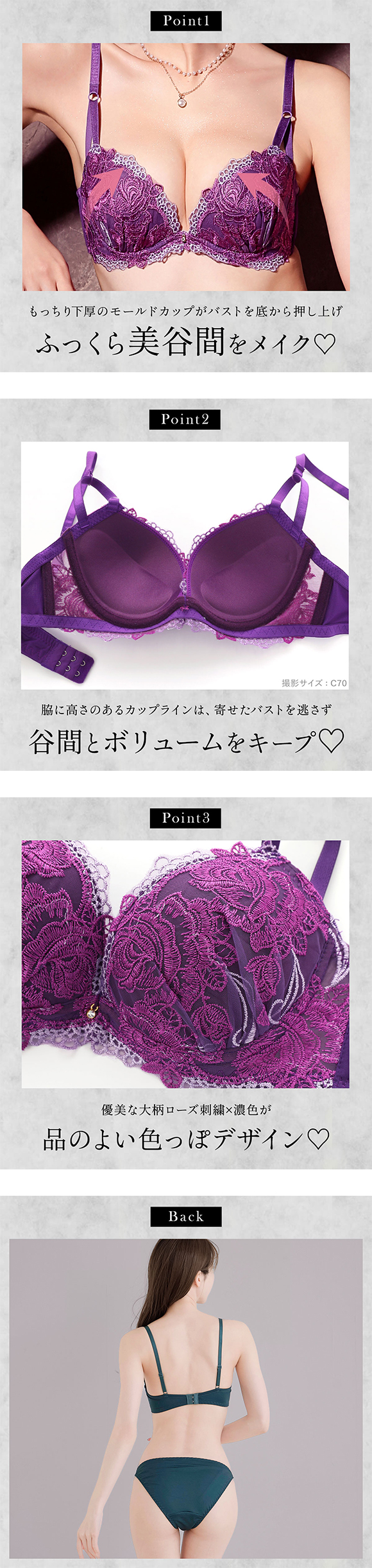 エレガント ラグジュアリーローズ ブラセット ABCDEF 大きいサイズ グラマー 谷間 寄せ 盛り胸 花柄刺繍 ブラジャー ショーツ セット Elegante