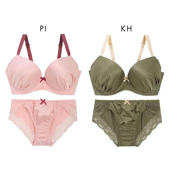 エレガント 配色シンプルデザイン ブラセット GHI65-95 大きいサイズ グラマー 盛り Wパッド ブラジャー ショーツ セット Elegante