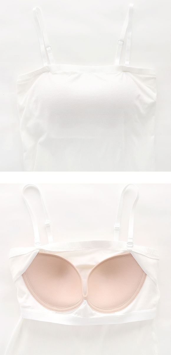 エレガント カップ付き2WAYキャミソール 綿混細リブ ベアトップ M L 2L 3L 4L 5L チューブ カップイン 大きいサイズ ブラトップ