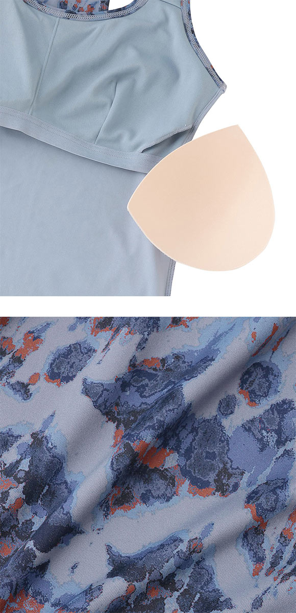 アツギ ATSUGI クリアビューティアクティブ カップ付きインナー タンクトップ ボタニカルニュアンス柄 吸汗速乾 レディース スポーツウェア