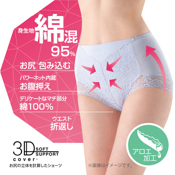 アツギ ATSUGI 3Dカバー ショーツ 1分丈 綿95％ 深ばき お腹おさえ お尻すっぽり 包みこむ 3L 4L 大きいサイズ 単品