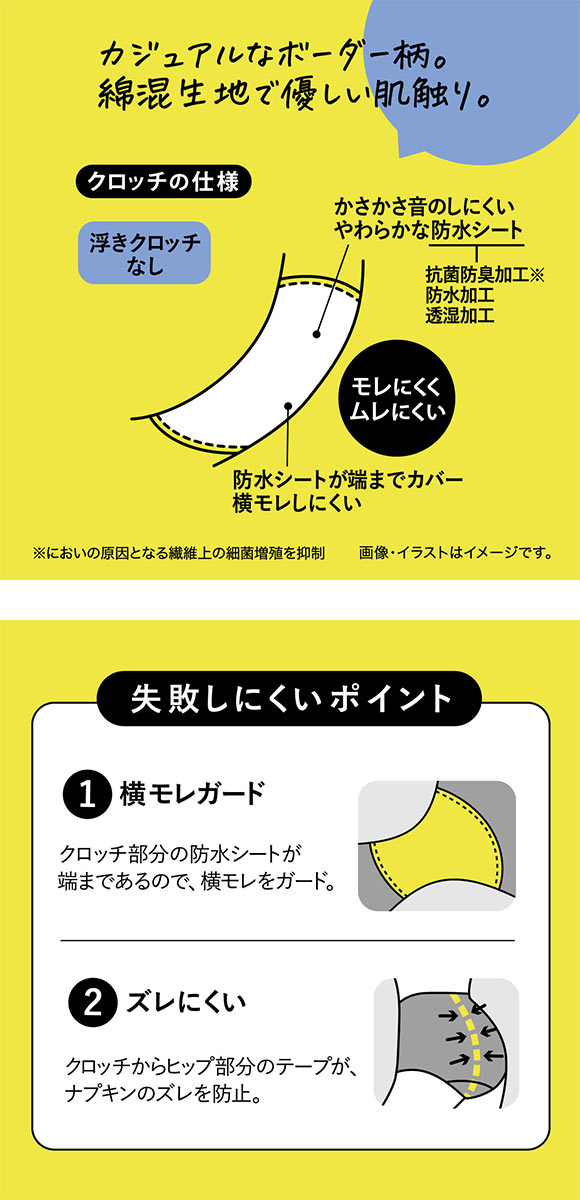 アツギ ATSUGI シーフリー Shefree サニタリーショーツ ボーダー柄 軽い日 生理用 内側ポケット付 綿混