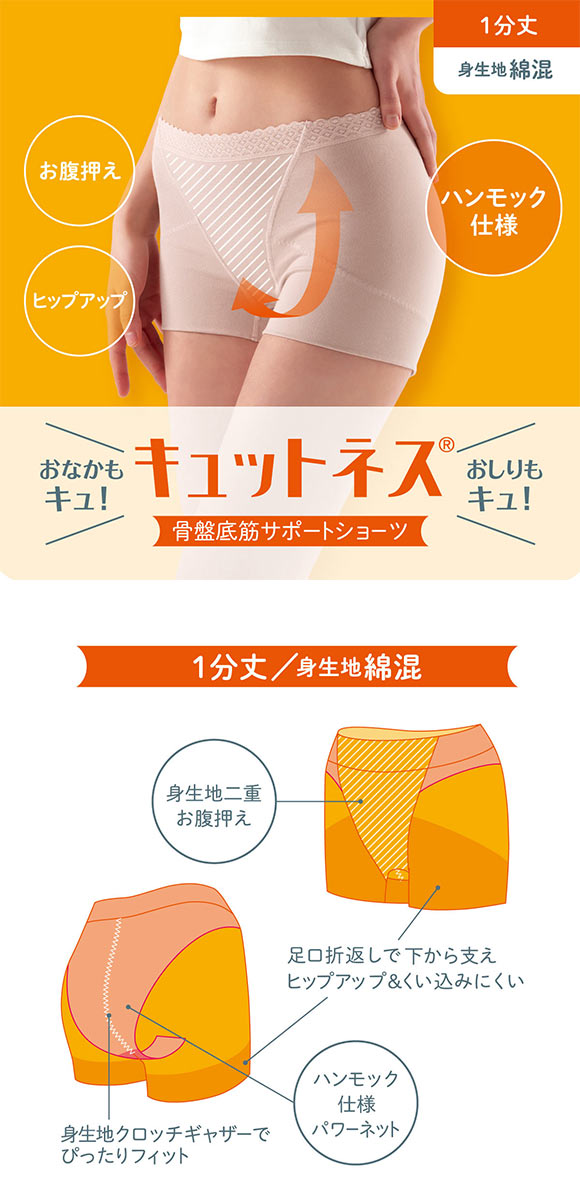 アツギ ATSUGI キュットネス 骨盤底筋サポートショーツ 綿混 1分丈 単品