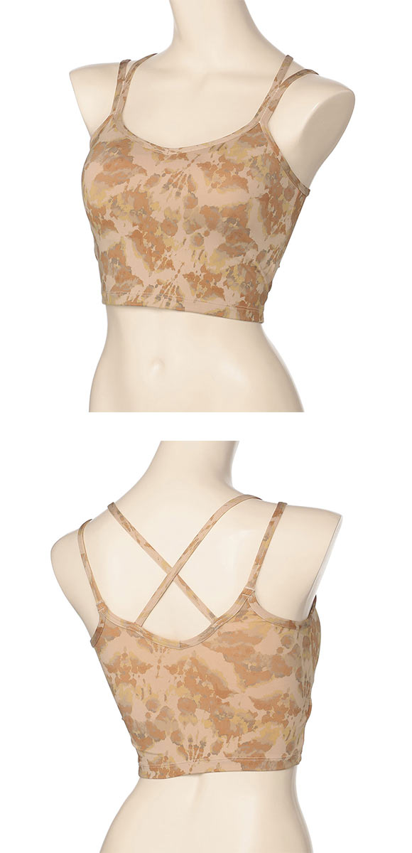 アツギ ATSUGI クリアビューティアクティブ 背中クロス ヨガブラ ボタニカルニュアンス柄 カップ付きインナー ハーフトップ ノンワイヤー