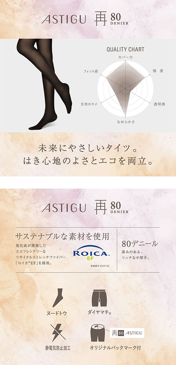 アツギ ATSUGI アスティーグ ASTIGU 再 未来にやさしい タイツ 80デニール