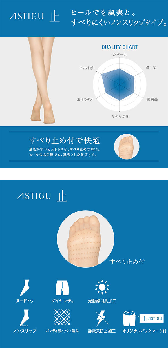 アスティーグ 止 すべり止め付き ストッキング 大きいサイズ ATSUGI