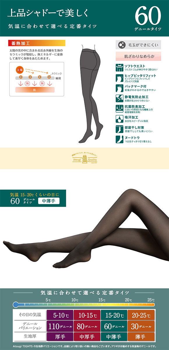 アツギタイツ 60デニール 2足組 タイツ レディース ATSUGI