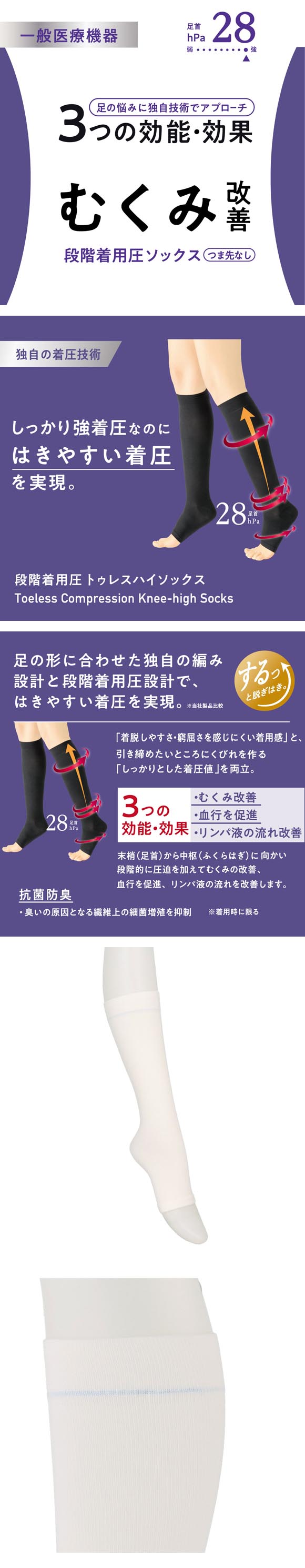 アツギメディカル 着圧 トゥレスハイソックス 足首28hPa 一般医療機 Atsugi medical