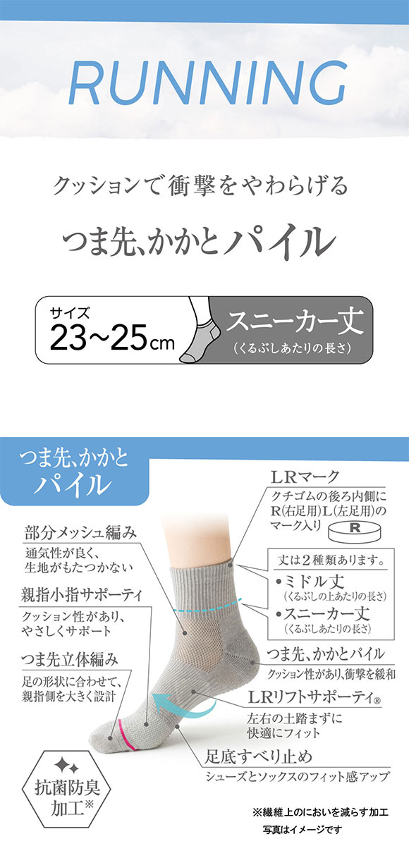 アツギ ATSUGI クリアビューティ アクティブ スニーカー丈 スポーツソックス すべり止め付き ランニング パイル編み