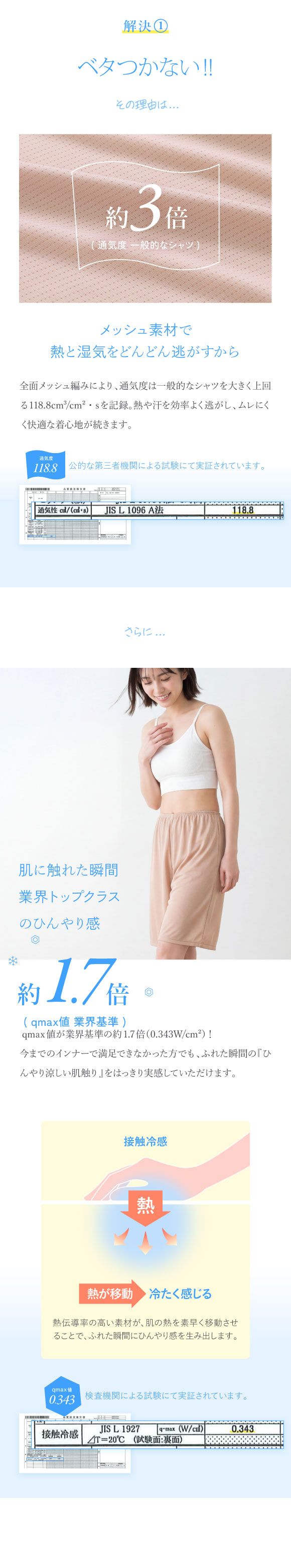 アツギ STYLE COOL 透けにくい タップパンツ 50㎝丈ペチパンツ 接触冷感 メッシュ素材