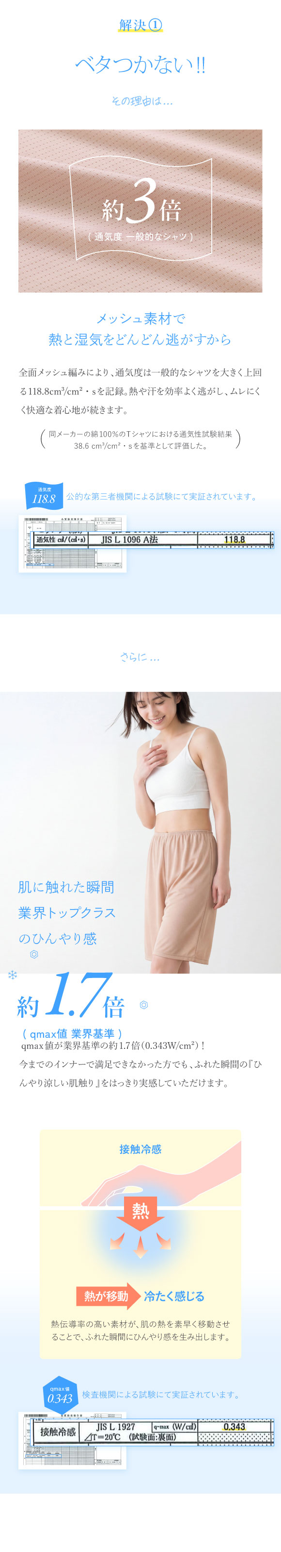 アツギ STYLE COOL 透けにくい タップパンツ 50cm丈ペチパンツ 接触冷感 メッシュ素材 メッシュ