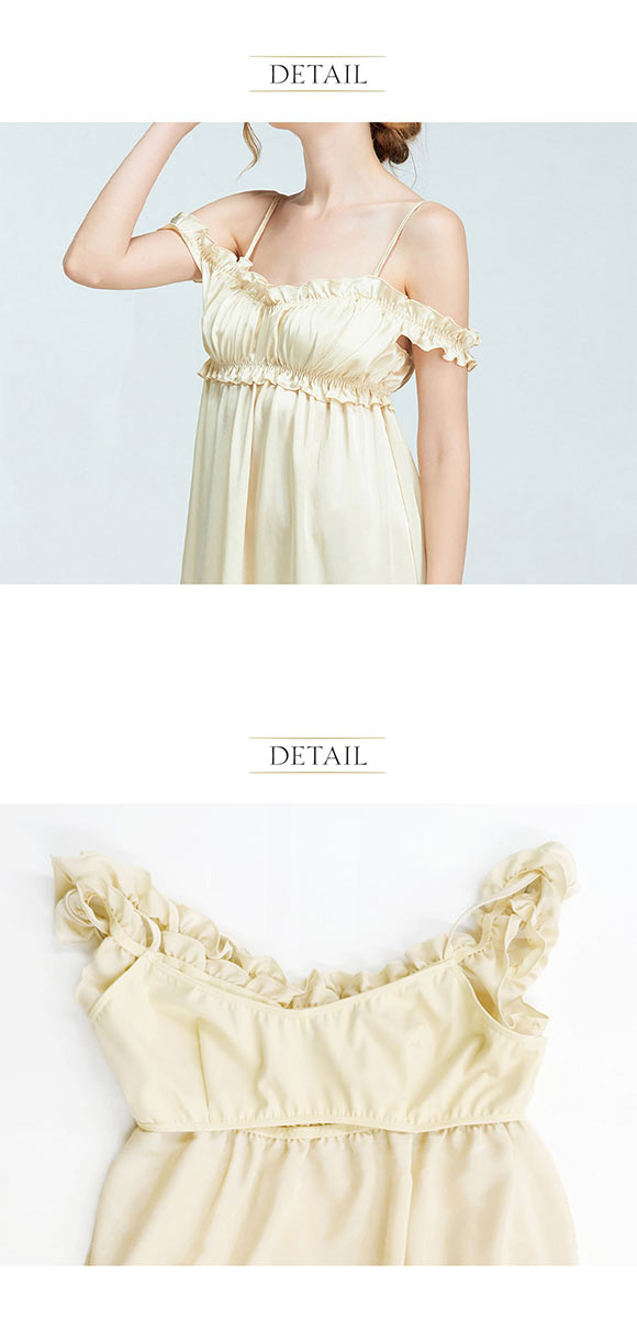 アンブラ Cafe ギャザーオフショル ロングドレス ANNEBRA ルームウェア ネグリジェ ワンピース