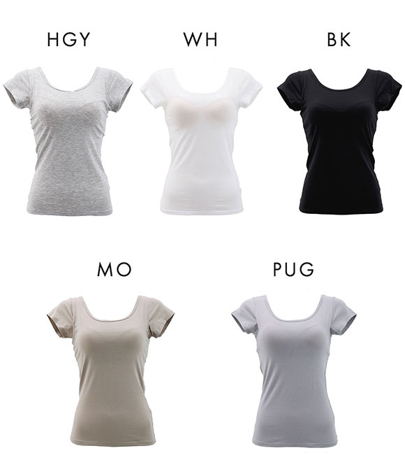 オールシーズン使える ベーシック ブラトップ カップ付き フレンチ袖 インナー レディース 無地 綿混 ドライ