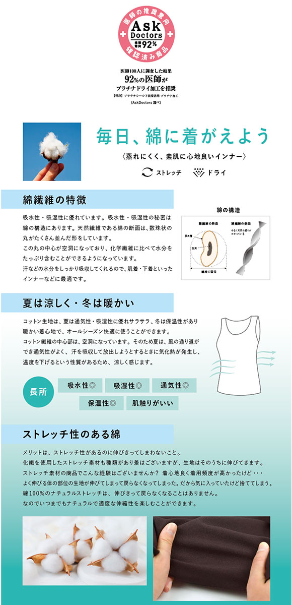 プラチナドライ PLATINUM DRY さらっとコットン タンクトップ レディース インナー 吸汗速乾