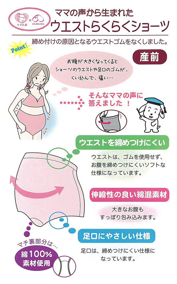 犬印 INUJIRUSHI ウエストらくらくショーツ モニターママさんと共同開発