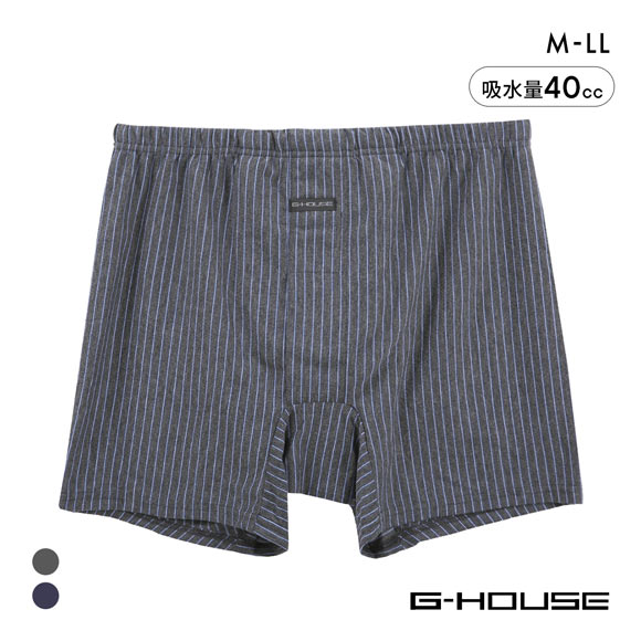 ジーハウス 男の安心 ニット トランクス ストライプ 尿漏れ 約40cc 吸水 メンズ 前開き M L LL 大きいサイズ G-HOUSE
