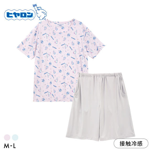 サンリオ×ヒヤロン レディース 接触冷感 パジャマ 上下セット ルームウェア 半袖 5分丈パンツ 着るヒヤロン