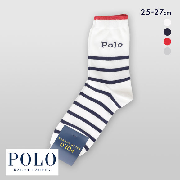 ポロ ラルフ ローレン ロゴボーダー クォーター丈 ソックス 紳士靴下 メンズ 25-27 POLO RALPH LAUREN