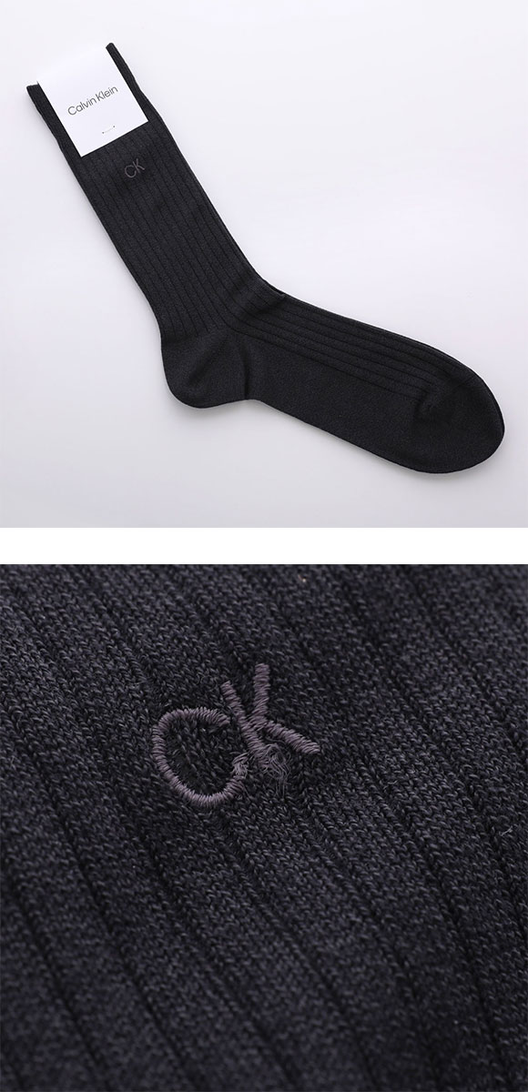 カルバン・クライン Calvin Klein Dress リブ ckロゴ メンズソックス ビジネス 抗菌防臭 ドレス クルー丈 紳士靴下