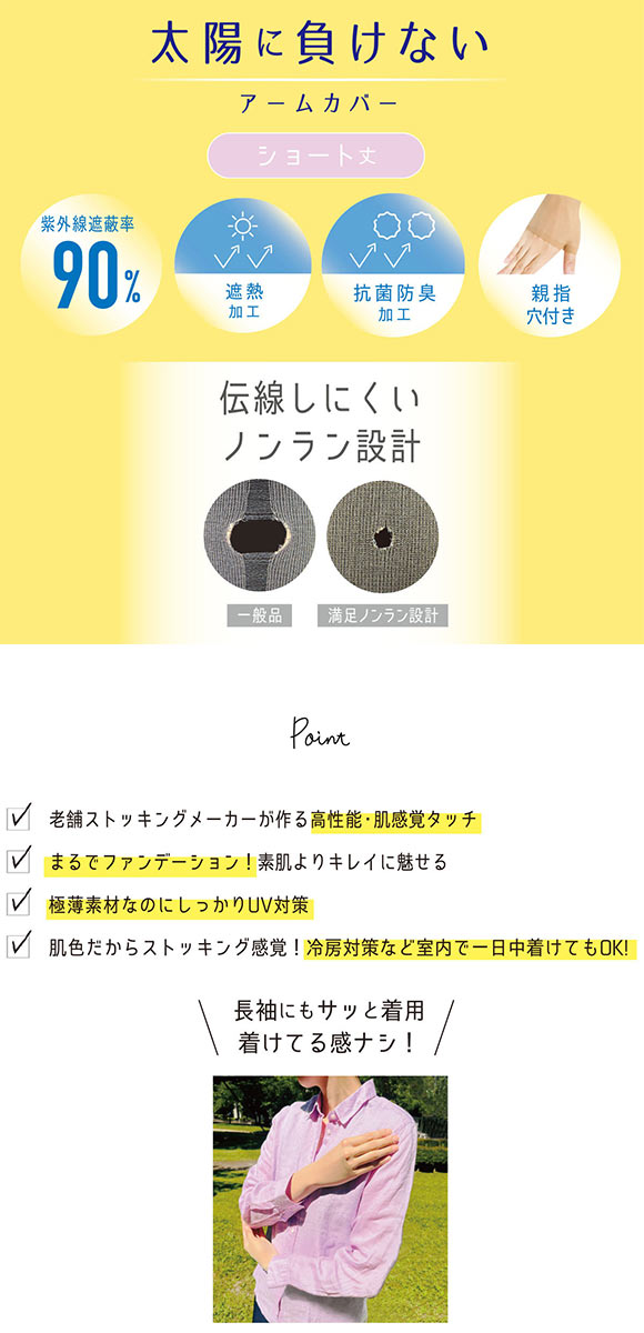 福助 満足 太陽に負けない アームカバー ショート丈 レディース ノンラン UVカット fukuske