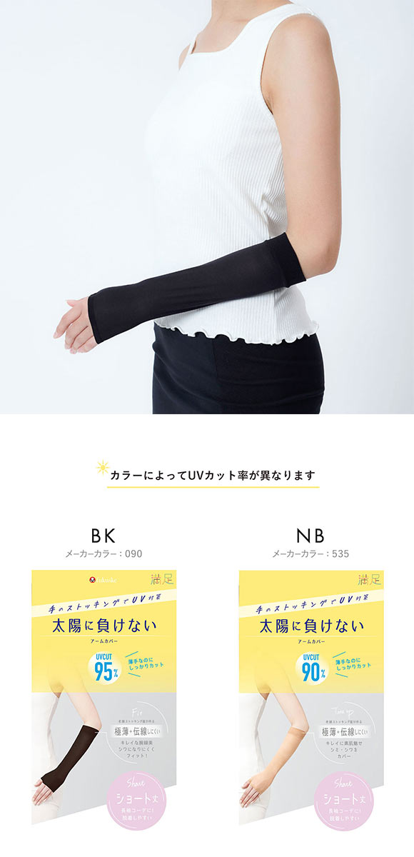福助 満足 太陽に負けない アームカバー ショート丈 レディース ノンラン UVカット fukuske