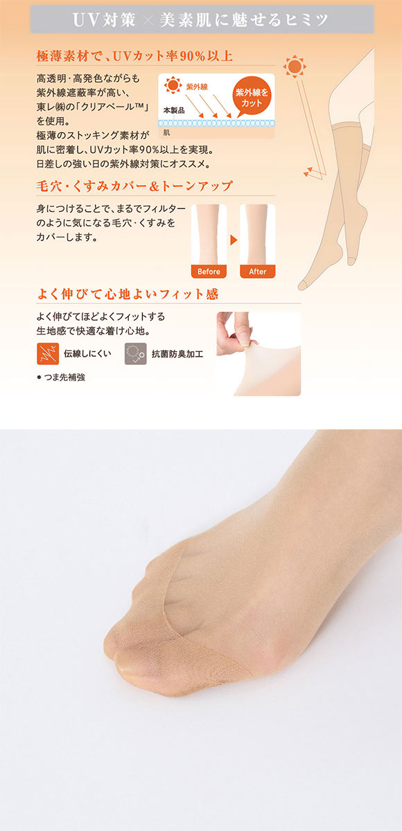 福助 まとうUVヴェール ひざ下丈 ストッキング レディース ショートストッキング fukuske 紫外線対策