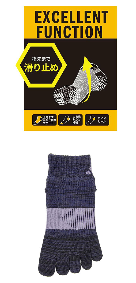 アディダス 滑り止め付き 5本指 ショート丈 ソックス レディース 靴下 23-25cm adidas