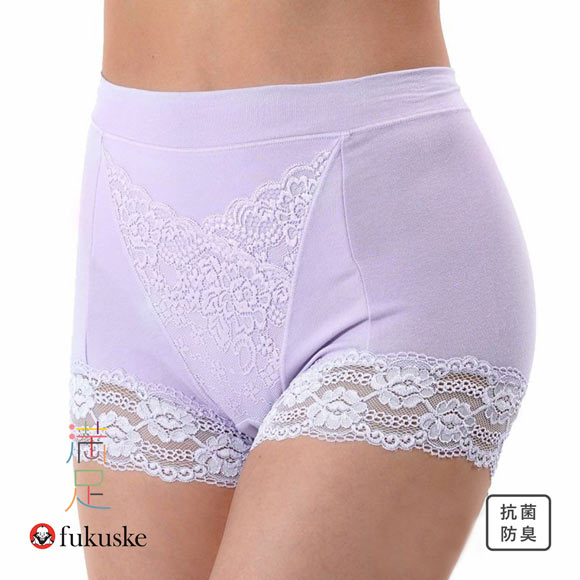 福助 Fukuske 集中美腹メイク 1分丈ショーツ やや深ばき フロントレース ボーイレングス レディース 単品