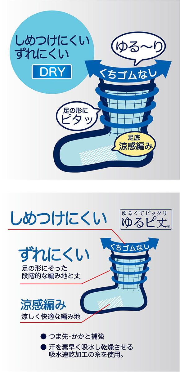 福助 ふくらし くちゴムなし クルー丈 ソックス メンズ 靴下 足底カノコ 吸水速乾 fukuske 24-26cm