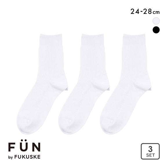 福助 FUN by FUKUSKE 左右裏表のないソックス リブ クルー丈 ソックス 3足セット メンズ 靴下 fukuske 24-26cm 26-28cm