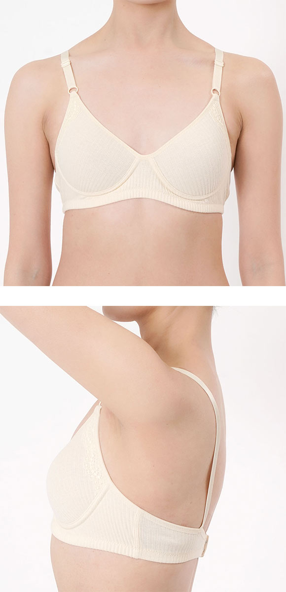 福助 kihada コットン100％ モールドカップ ノンワイヤー ブラジャー LLサイズ レディース fukuske キハダ