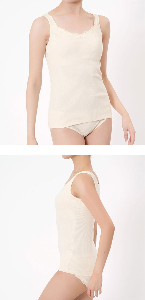 福助 kihada コットン100％ カップ付き タンクトップ レディース インナー LLサイズ fukuske キハダ