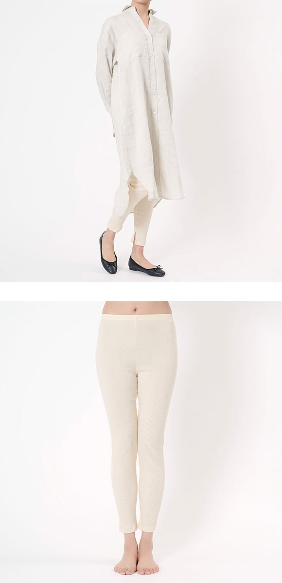 福助 kihada コットン リブレギンス 裾スリット レディース ボトムス ルームウェア パジャマ スパッツ fukuske キハダ