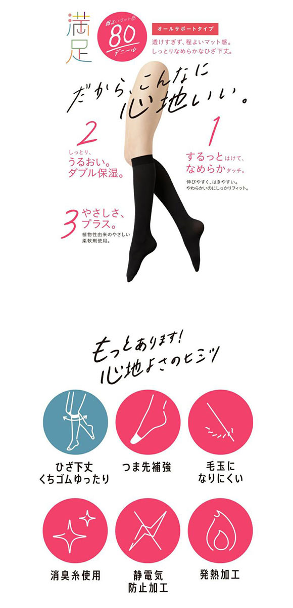 福助 Fukuske 満足 80デニール ひざ下 タイツ 日本製 ゆったりタイプ
