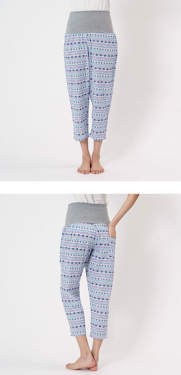 福助 綿楊柳 腹巻付き 9分丈パンツ レディース ルームウェア パジャマ fukuske