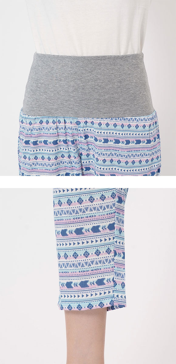 福助 綿楊柳 腹巻付き 9分丈パンツ レディース ルームウェア パジャマ fukuske